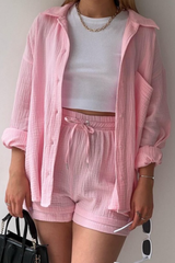 VICTORIA | ZWEITEILIGES HEMD-SHORTS-SET – Rose