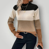 Damen Winterpullover – Warmer Strickpullover mit Stehkragen – Braun