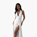 Maxikleid mit Schlitz & Neckholder - Damen Abendmode – Weiß