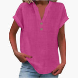 Damen Bluse mit V-Ausschnitt und kurzen Ärmeln für Frühling – Dunkelrosa