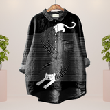 Amber | Trendy Modisches Print Kunst Shirt – Katze Schwarz