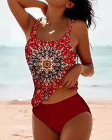 Natalee - Tankini-Badeanzug für Damen mit hoher Taille – Dunkelrot