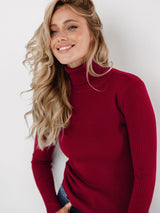 Klassischer Rollkragenpullover für Damen | Lässig – Weinrot