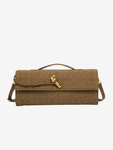 Cherry Luxe Woven Suede Clutch Mit Abnehmbarem Schultergurt – Eleganter Vegan-Leder Handtasche – Kamel