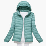 Ultraleichte Daunenjacke mit Kapuze für Damen – Erbsengrün