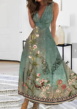 Kathryn - Stilvolles Maxikleid mit Blumenmuster für Damen – Grün