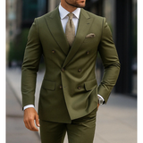 Zweireihiger Herren mit Sechs Knöpfen Hochzeitsgast Anzug | Elegant – Olivgrün
