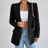 Damen-Blazer mit Langarmkonstruktion | sachliche Linienstruktur – Schwarz
