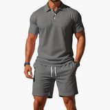 Leichtes Sommer Polo Set Herren - Kurzarmshirt & passende Shorts – Hellgrau