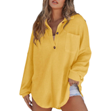 KATHRYN™ – Luftige V-Ausschnitt Knopf-Bluse – Gelb