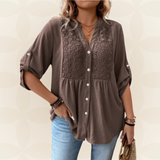RENATE – Bluse Mit V Ausschnitt Und Knöpfen – Braun