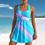 Lily | 2-teiliges Hochgeschnittenes Bikini mit Streifenmuster – Blaue Unterstreifen