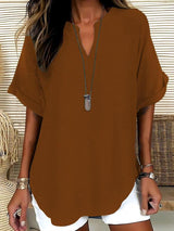 Xalina - Bluse mit weicher Haptik und Ausschnitt-Detail – Kupferbraun