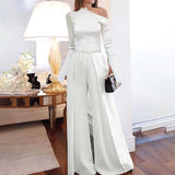 Gabriela - Asymmetrischer Jumpsuit mit weitem Bein – Weiß