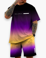 Herren Sommer Set mit Farbverlauf | T-Shirt & Shorts im Lässigen Strandlook – Schwarz zu Gelb