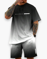 Herren Sommer Set mit Farbverlauf | T-Shirt & Shorts im Lässigen Strandlook – Schwarz zu Weiß