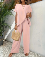 Damen Asymmetrisches Zweiteiler Set | Weite Hose – Rosa