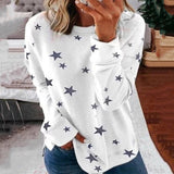 Damen nan locker geschnittenes Sternen-Print Sweatshirt mit Rundhalsausschnitt, verlängertem Rücken und seitlichen Schlitzen Drune – Weiß
