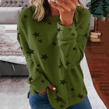Damen nan locker geschnittenes Sternen-Print Sweatshirt mit Rundhalsausschnitt, verlängertem Rücken und seitlichen Schlitzen Drune – Grün