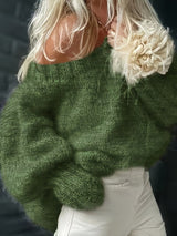 Dariya – Kurzer Und Weicher Strick Pullover – Grün