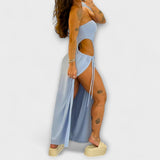 Winona - Bandeau-Tie Bodysuit-Kleid mit Seitenschlitzen – Blau