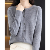 Damen Strickjacke mit O-Ausschnitt aus reiner Merinowoll – Grau