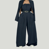 Lorayae - Soft-Touch Set aus weit geschnittenem Jumpsuit und Jacke – Blau Marrin