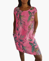 Damen T-Shirt Kleid | Lockeres Sommerkleid mit Print – Rosa