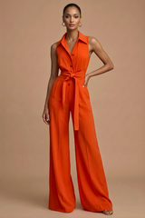 Grace | Kragen Weites Bein Jumpsuit – Orange