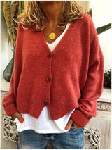 Strickjacke für Damen, Dicker Strick und lässiger Schnitt - Elvarine – Orangerot
