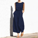 Gerader Jumpsuit mit Falten am Revers ohne Gürtel - Nora – Marineblau
