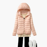 Ultraleichte Daunenjacke mit Kapuze für Damen – Kirsche rosa