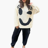 Strickpullover für Damen - mit Oversize-Passform und Smiley-Motiv – Beige