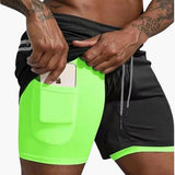 Herren Fitness Shorts mit Innentasche und Kompressionsebene – Grün