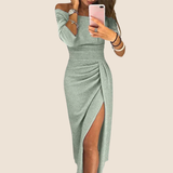 Lily | Chices Maxikleid mit Neckholder – Silbergrün