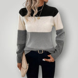 Damen Winterpullover – Warmer Strickpullover mit Stehkragen – Grau