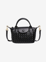 Elise | Gepflegte Mini Umhängetasche aus Veganem Leder mit Geflochtenem Design – Schwarz