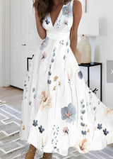 Kathryn - Stilvolles Maxikleid mit Blumenmuster für Damen – Grau
