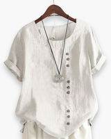 Damen Elegante Kurzarm-Bluse | Unifarben – Weiß