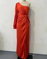 Helena - Elegantes One-Shoulder-Kleid mit Schlitz für Damen – Rot