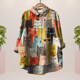 Amber | Trendy Modisches Print Kunst Shirt – Katze Farben