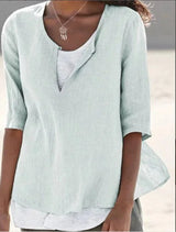 Vera | Damen Bluse 3/4-Arm Lagenlook V-Ausschnitt – Hellgrün