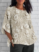 Mila | Blumenmuster Gathered Waist Bluse – Khaki