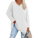Alicia™ - Lässiger V-Ausschnitt Pullover – Weiß