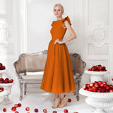 Scarlett - Gerafftes Midi Partykleid in leuchtendem Rot – Niranja
