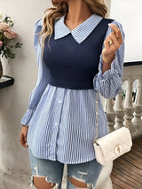 Greta | Stylische Bluse mit Blockstreifen – Blau