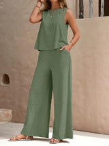 Remy – Elegantes Set aus ärmellosem Top und Hose – Grün