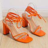 Sommer Absatzsandalen Damen – Elegante Schnürsandalen mit Blockabsatz – Orange