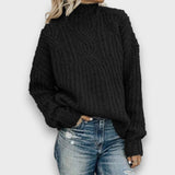 Alina – Retro Rollkragenpullover mit Zopfmuster – Schwarz