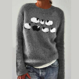 Norweger Grobstrickpullover Damen | Rundhals Langarm Strick – Dunkelgrau